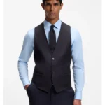 BOSS ONE Slim-fit waistcoat in virgin-wool serge