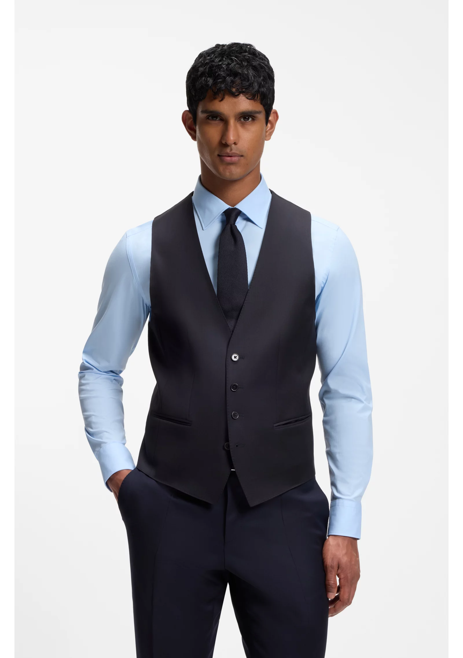 hbeu50469160_401_350 BOSS ONE Slim-fit waistcoat in virgin-wool serge - Image 1