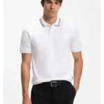 Slim-fit polo shirt in cotton with striped collar
