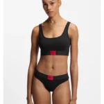 Stretch-cotton bralette with red logo label