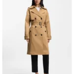 Double-breasted trench coat with buckled belt