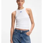 Stretch-cotton tank top with blue logo label