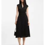 Plissé-crepe dress with notch neckline