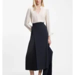 Pleat-front A-line midi skirt