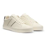 Faux-leather trainers with plain and grained textures