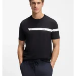 Regular-fit T-shirt in stretch cotton with logo stripe