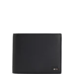 Grained faux-leather trifold wallet with signature-stripe trim