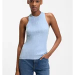 Sleeveless racer-back top in ribbed crepe fabric