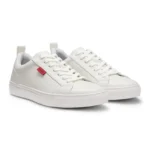 Faux-leather trainers with red logo flag