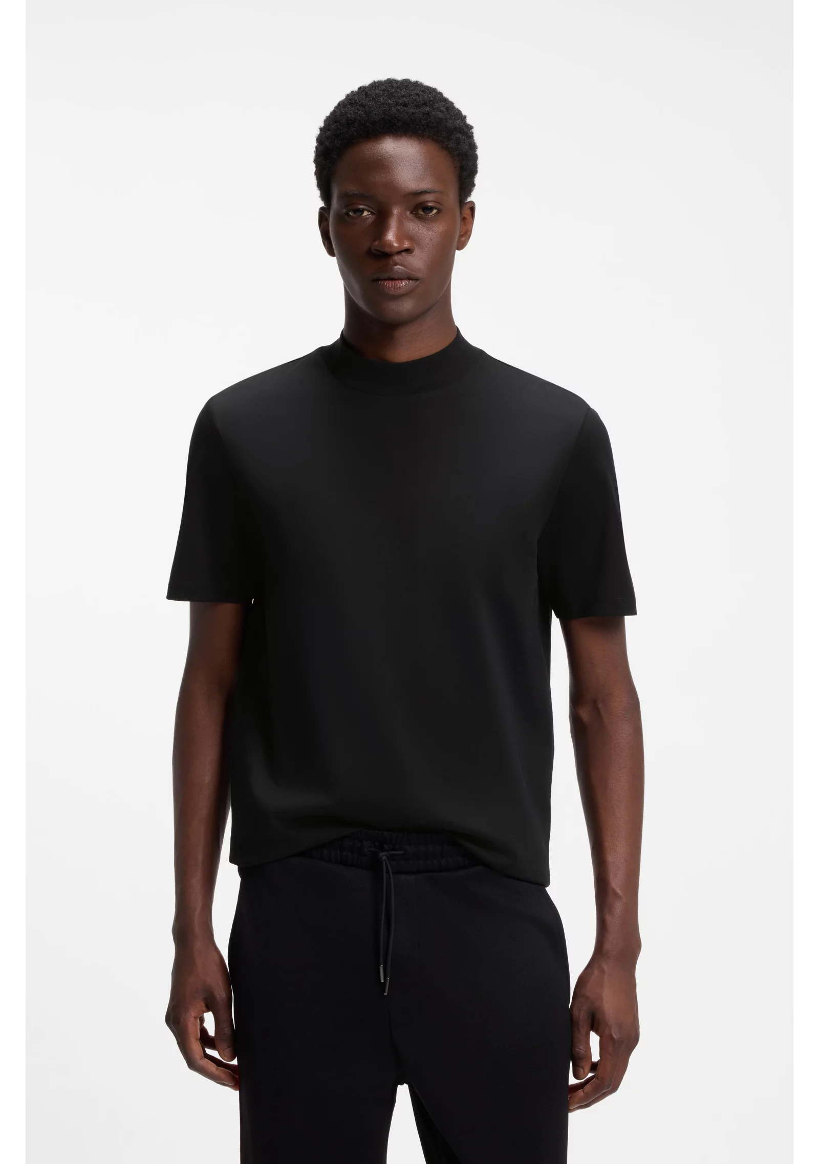 hbeu50542968_001_350 Slim-fit T-shirt in stretch cotton with stand collar - Image 1