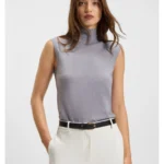 Sleeveless mock-neck sweater in merino wool