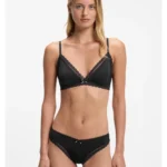 Lace-trim thong in stretch microfibre