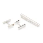 Gift-boxed brass cufflinks and tie bar set