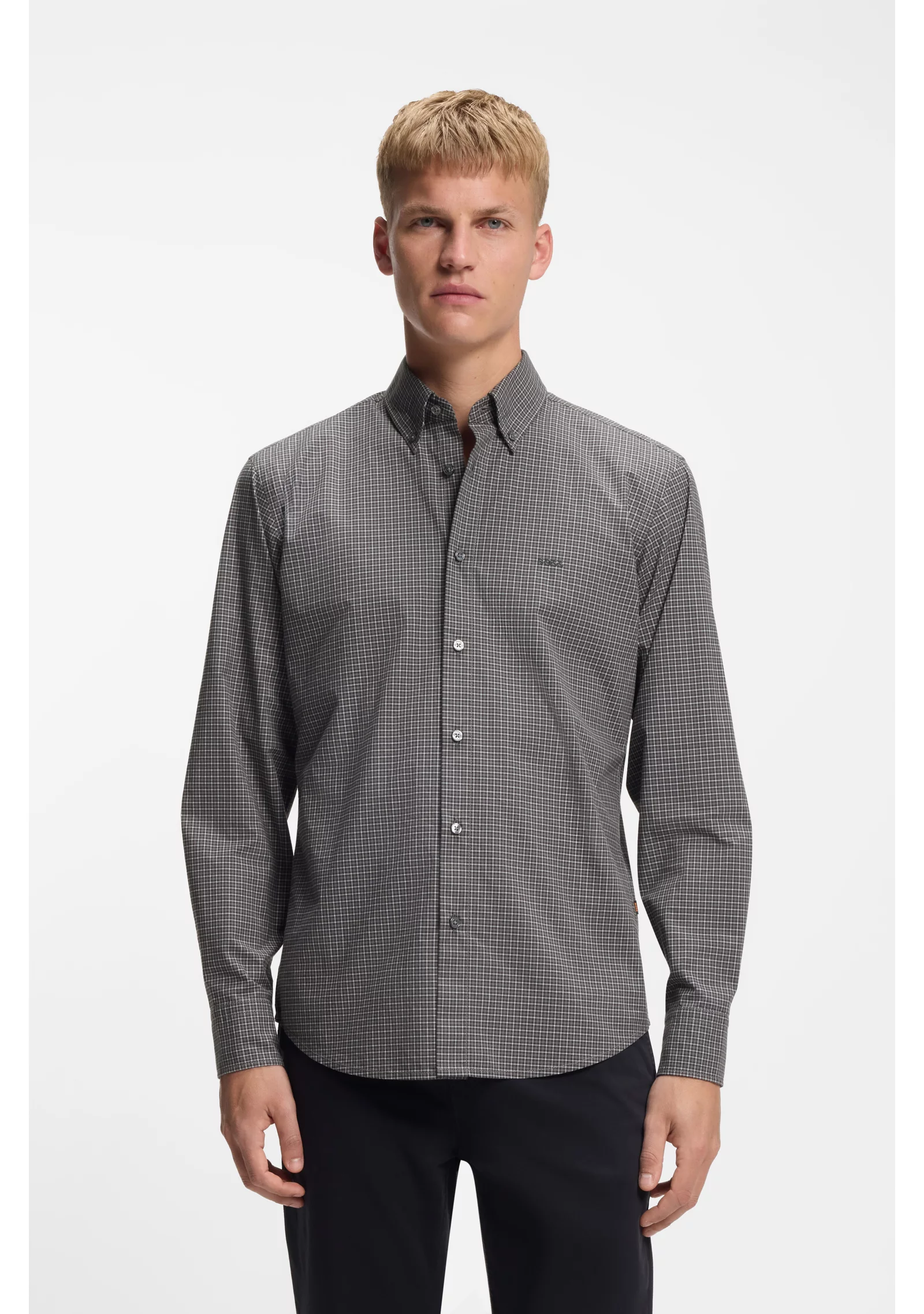 hbeu50556464_002_350 Regular-fit shirt in checked stretch-cotton dobby - Image 1