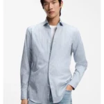 Slim-fit shirt in Italian-made striped cotton twill