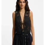 Embroidered waistcoat with tie closure
