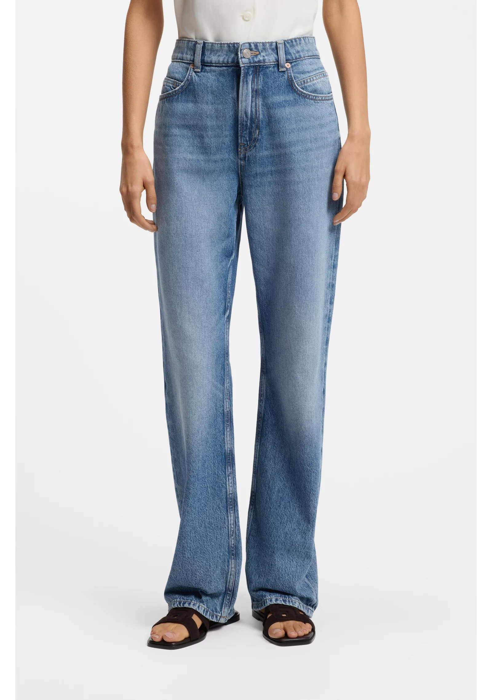 hbeu50558686_431_350 High-waisted regular-fit jeans in blue rigid denim - Image 1