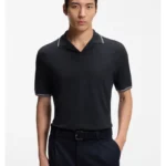 Cotton-linen polo shirt with Johnny collar