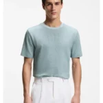 Mouliné-structured T-shirt in cotton, linen and silk