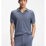 Cotton-blend knit polo with horizontal stripe