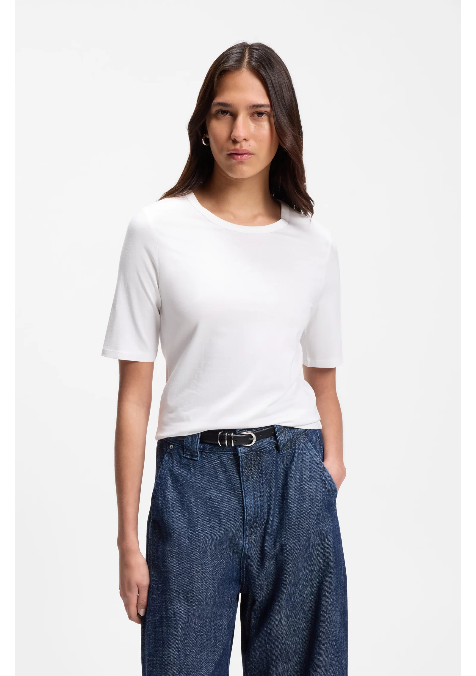 hbeu50561508_100_350 Slim-fit T-shirt in cotton, modal and silk - Image 1