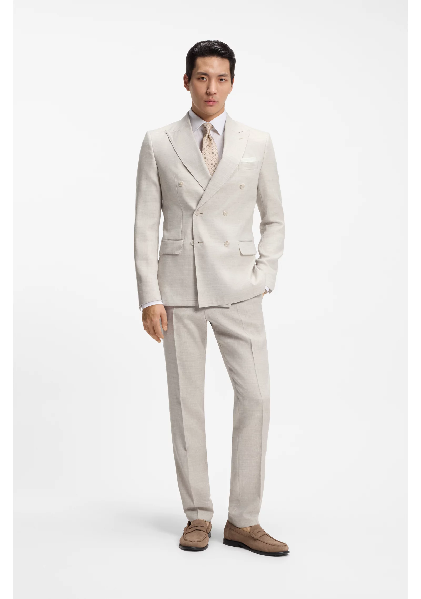 hbeu50561830_068_300 Two-piece slim-fit suit in striped linen and wool - Image 1