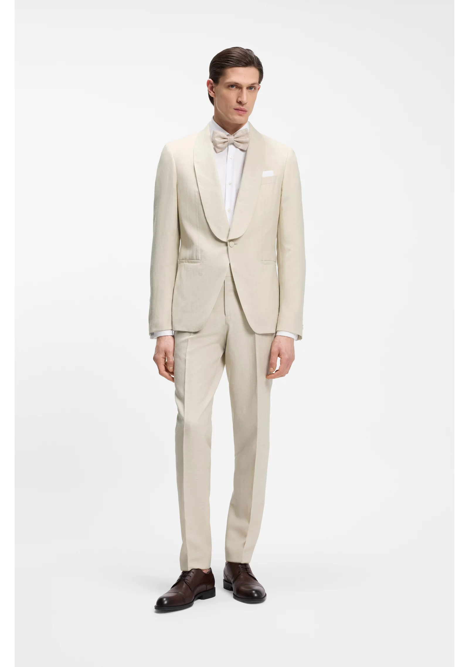 hbeu50561839_286_300 Two-piece slim-fit tuxedo suit in virgin wool and linen - Image 1