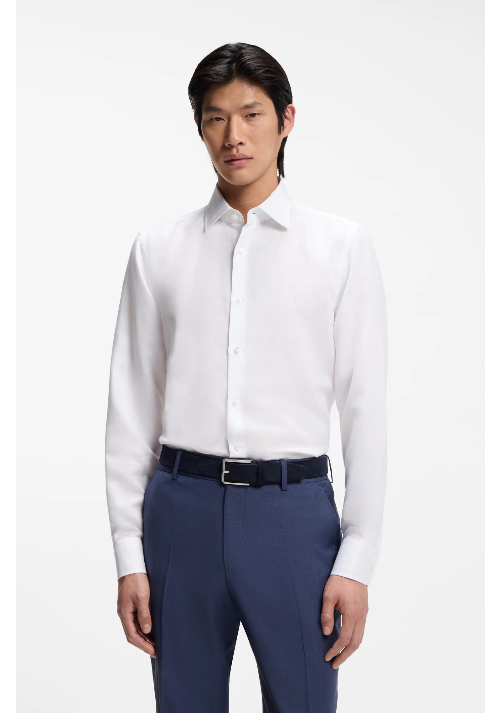 hbeu50562110_100_350 Slim-fit shirt in linen-blend twill - Image 1