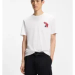 Cotton-jersey T-shirt with biker-inspired and roses graphic