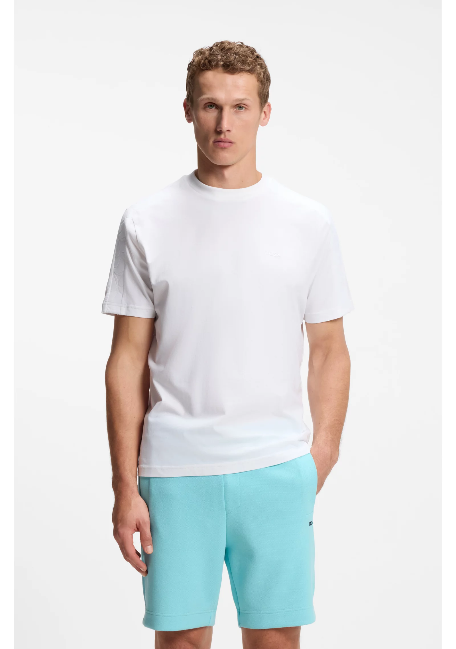 hbeu50564121_100_350 Stretch-cotton T-shirt with jacquard tape - Image 1