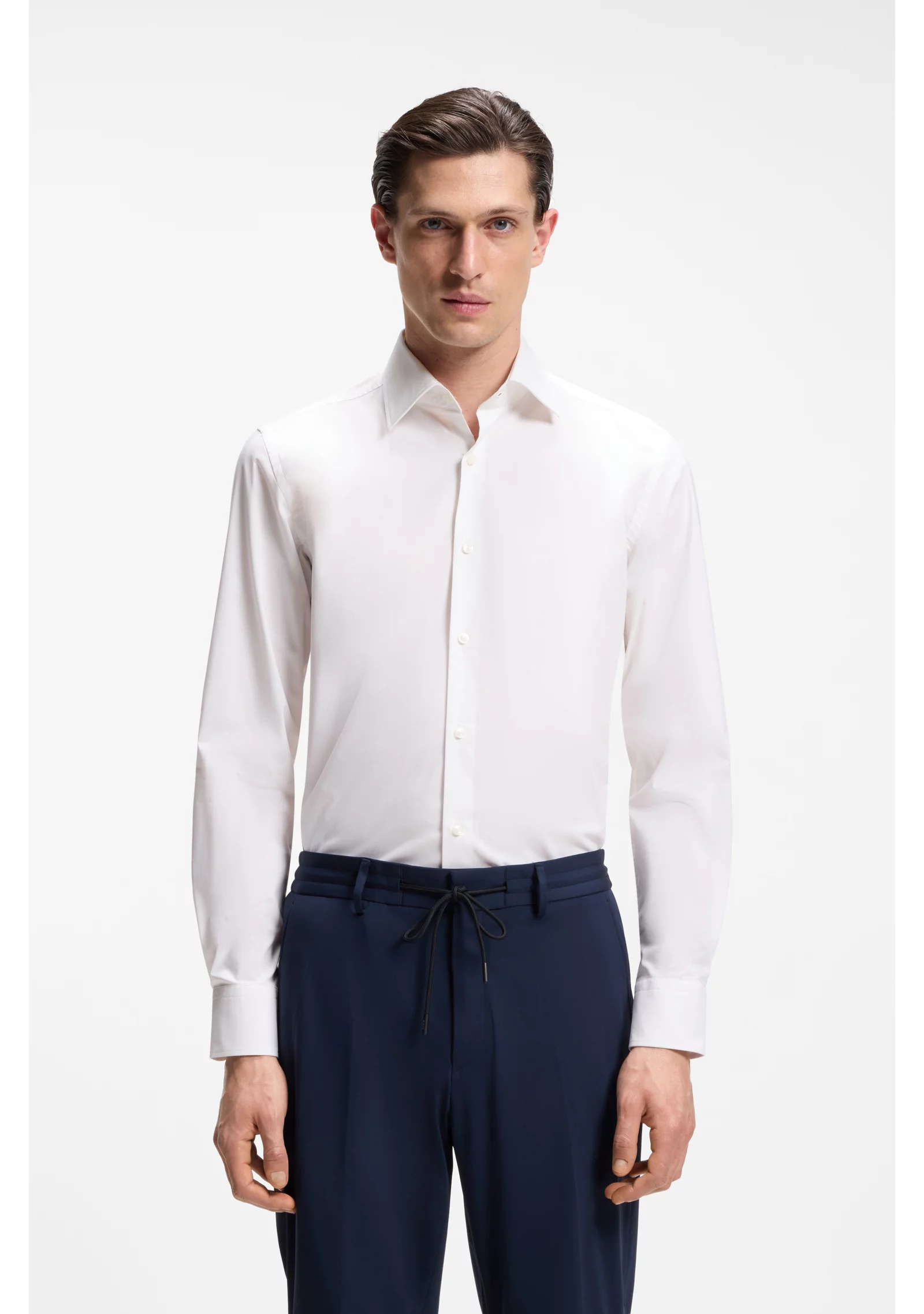 hbeu50571081_100_350 Slim-fit shirt in cotton-blend poplin - Image 1