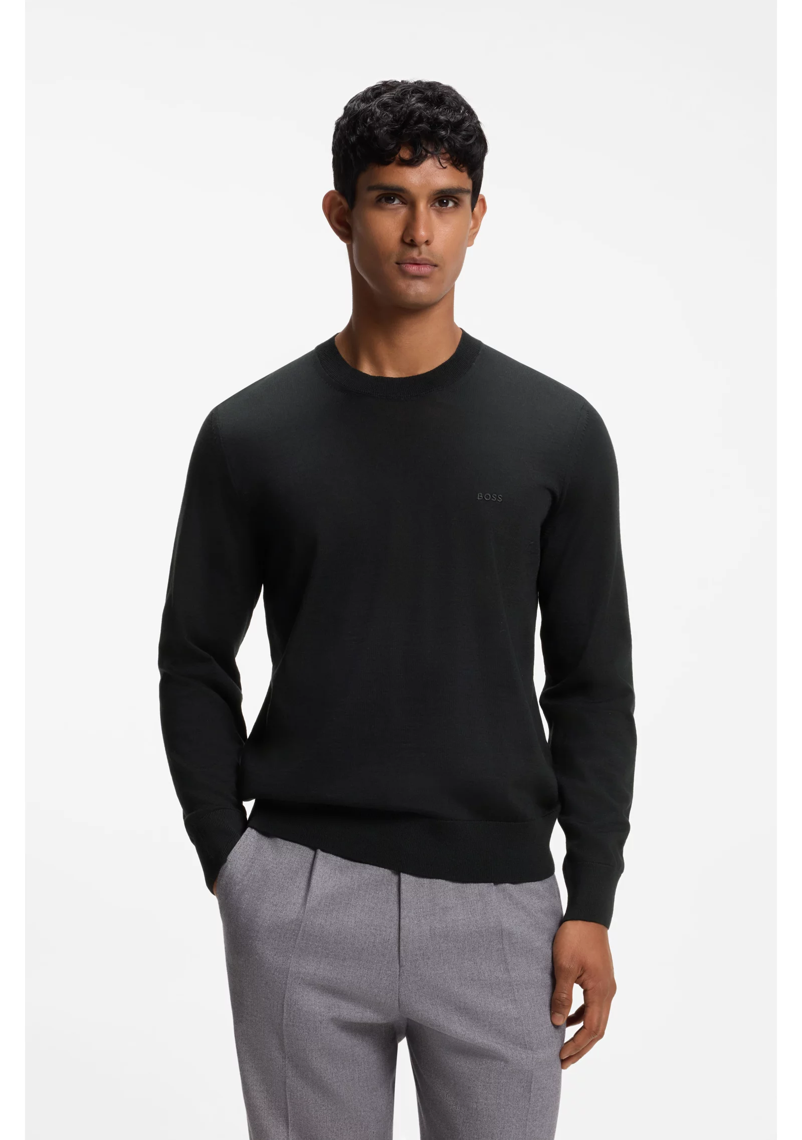 hbeu50571914_001_350 Merino-wool sweater with logo embroidery - Image 1