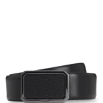 Italian-leather belt with plaque monogram buckle