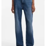 Long-length straight-fit jeans in blue stretch denim