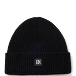 Virgin-wool beanie hat with stacked logo