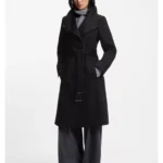 Belted formal coat in virgin wool and cashmere