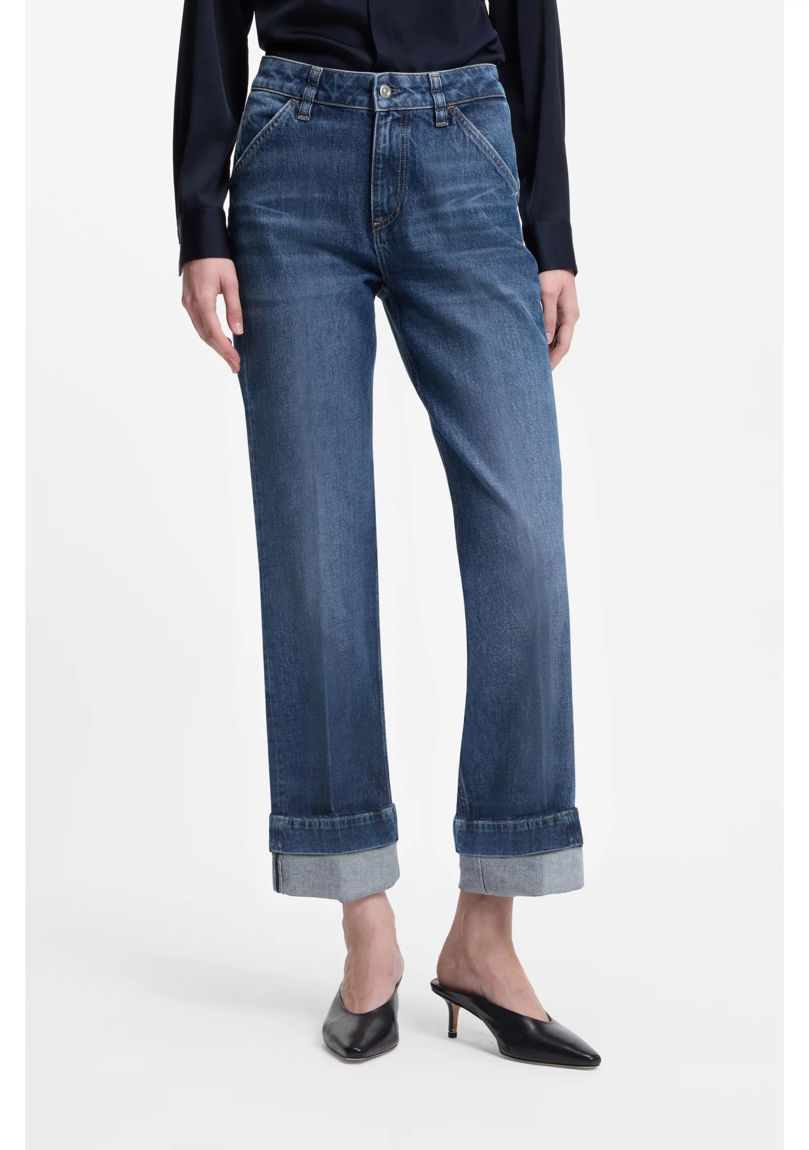 hbeu50552428_409_350 Slim-fit jeans in indigo stretch denim with turnups - Image 1