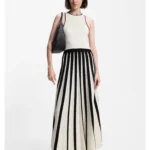 Knitted dress with two-tone pleated skirt