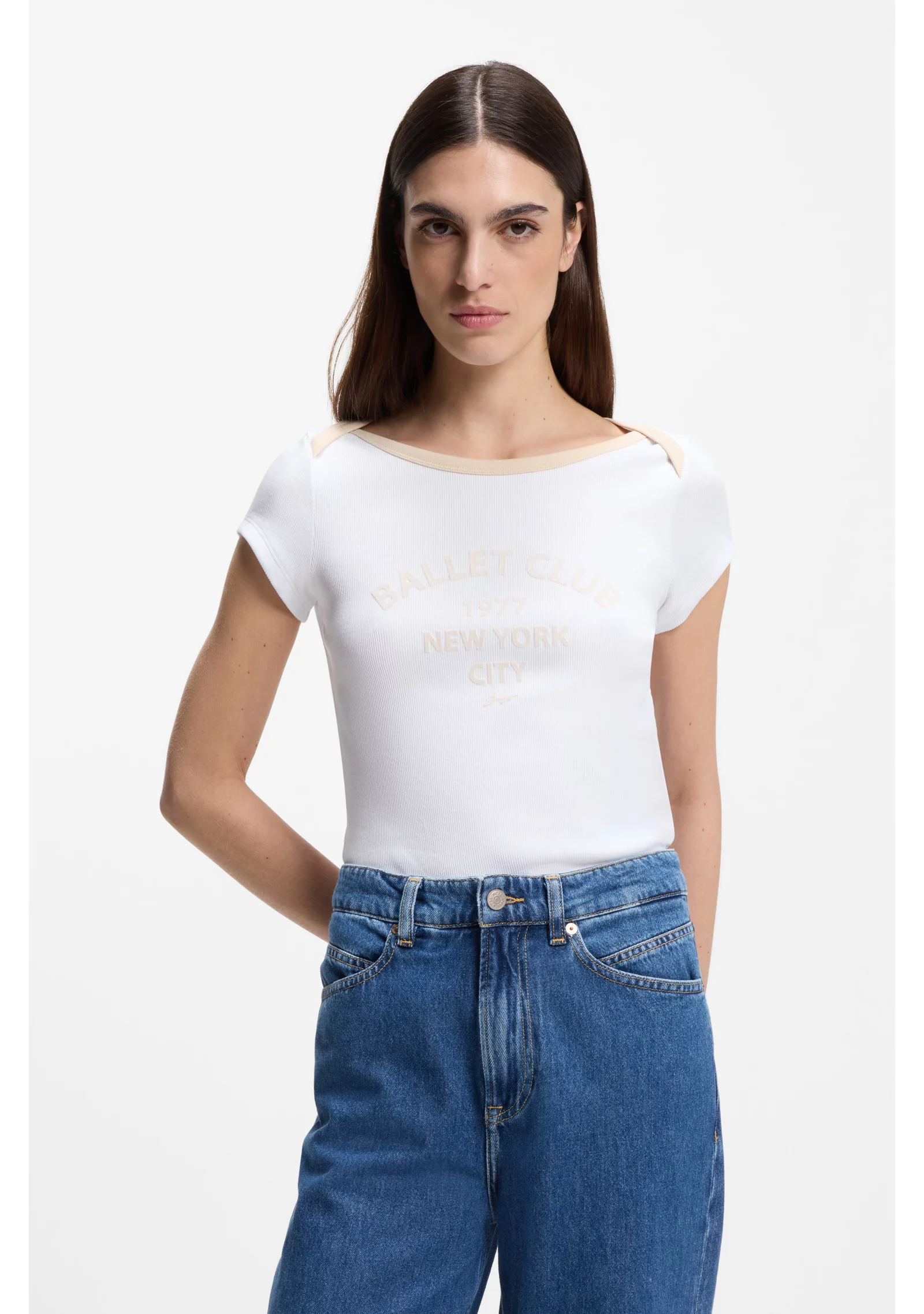 hbeu50553467_100_350 Stretch-cotton slim-fit T-shirt with ballet slogans - Image 1