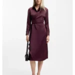 Satin midi dress with drape detail