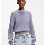 Knitted-cotton sweater with Happy HUGO logo