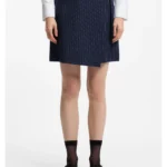 Belted pencil skirt with pinstripe