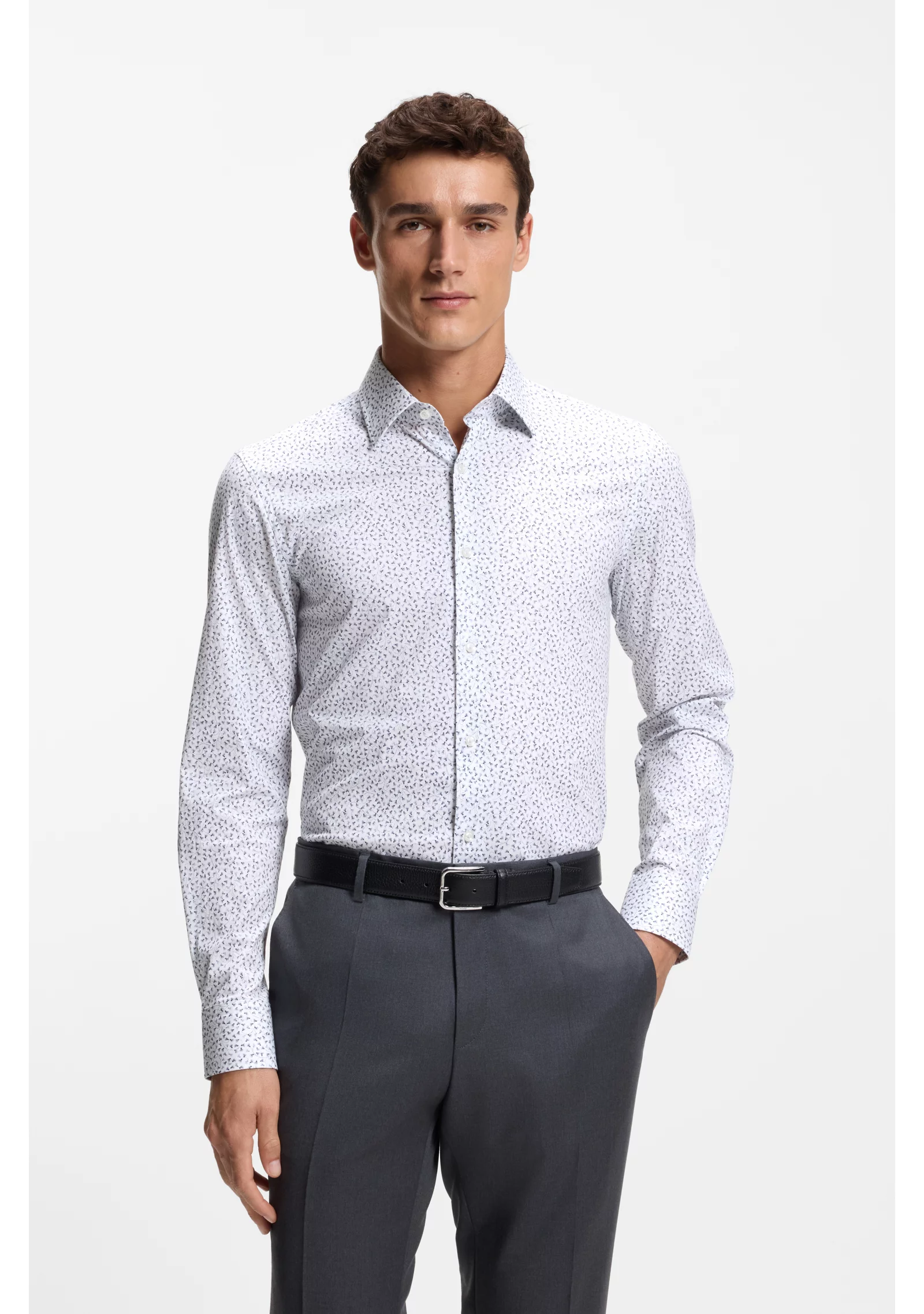 hbeu50555709_420_350 Slim-fit shirt in printed stretch cotton - Image 1