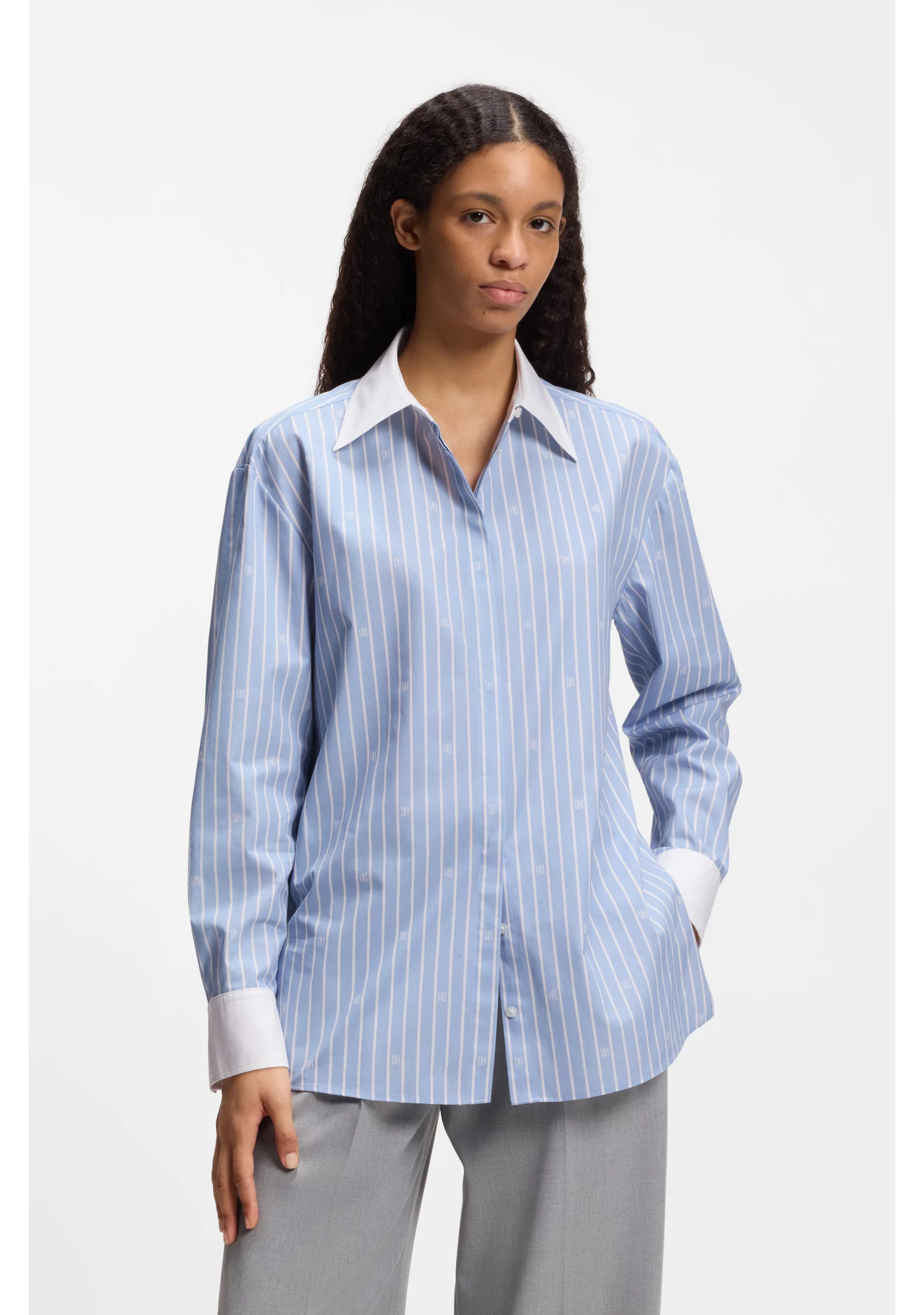 hbeu50556216_961_350 Oversized-fit blouse with stacked logos - Image 1