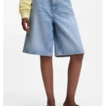 Wide-leg shorts in bright-blue denim