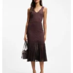 Rib-knit dress with sheer pleating