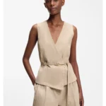 Belted regular-fit vest in cotton and hemp