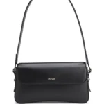 Faux-leather shoulder bag with logo lettering