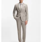 Two-piece slim-fit suit in a patterned wool-silk blend