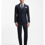 Three-piece slim-fit suit in virgin wool and silk